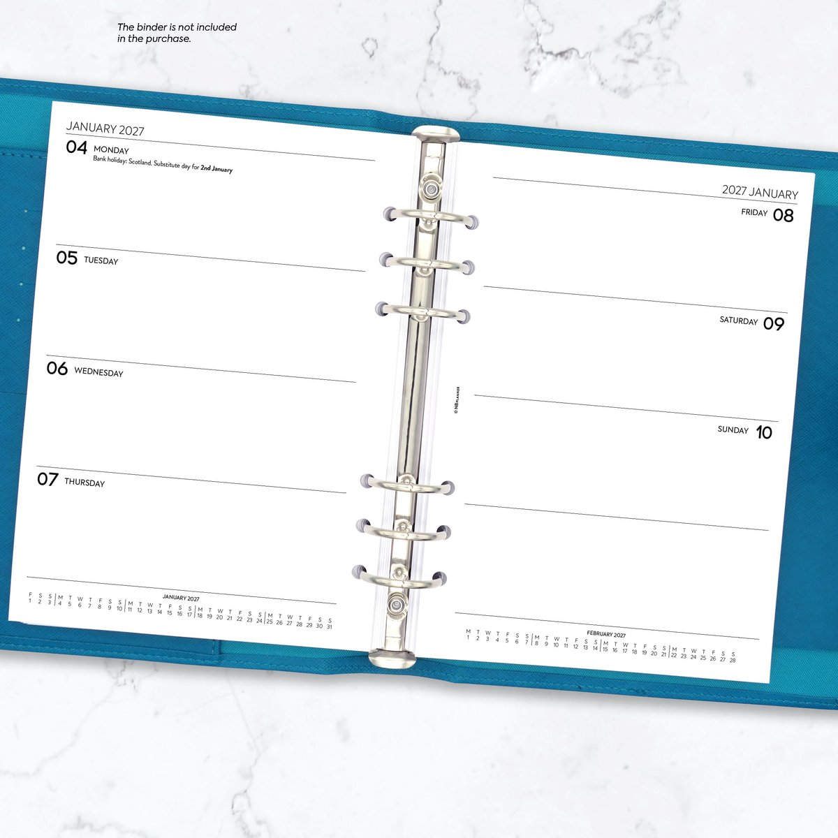 SnelShoppen - 2027 A5 Week op Twee Pagina's Dagboek Navulling - Januari t/m December 2027 - Compatibel met Filofax A5 6-Ring Organizers - 148x210mm
