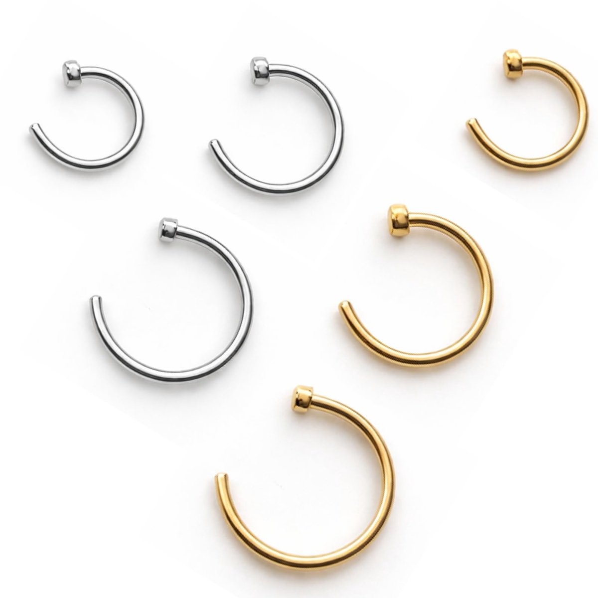 Dailygoods - 6 Nepneuspiercing neusringen in C-vorm, titanium, hypoallergeen - 20G
