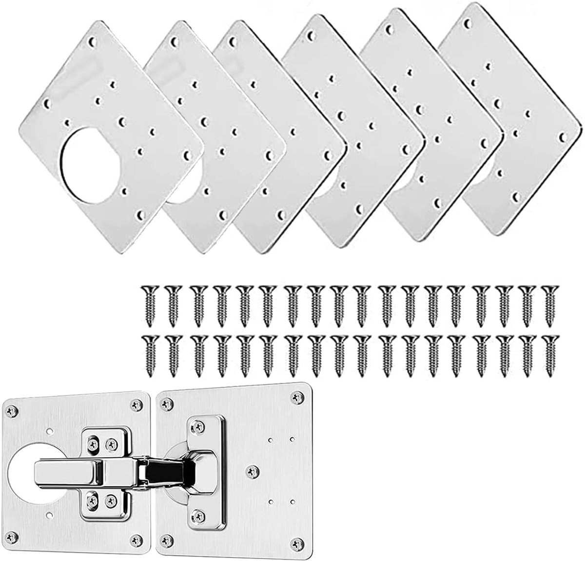 Dailygoods - 6 Stuks Kastscharnierreparatieplaten - Roestvrij Staal met Schroeven