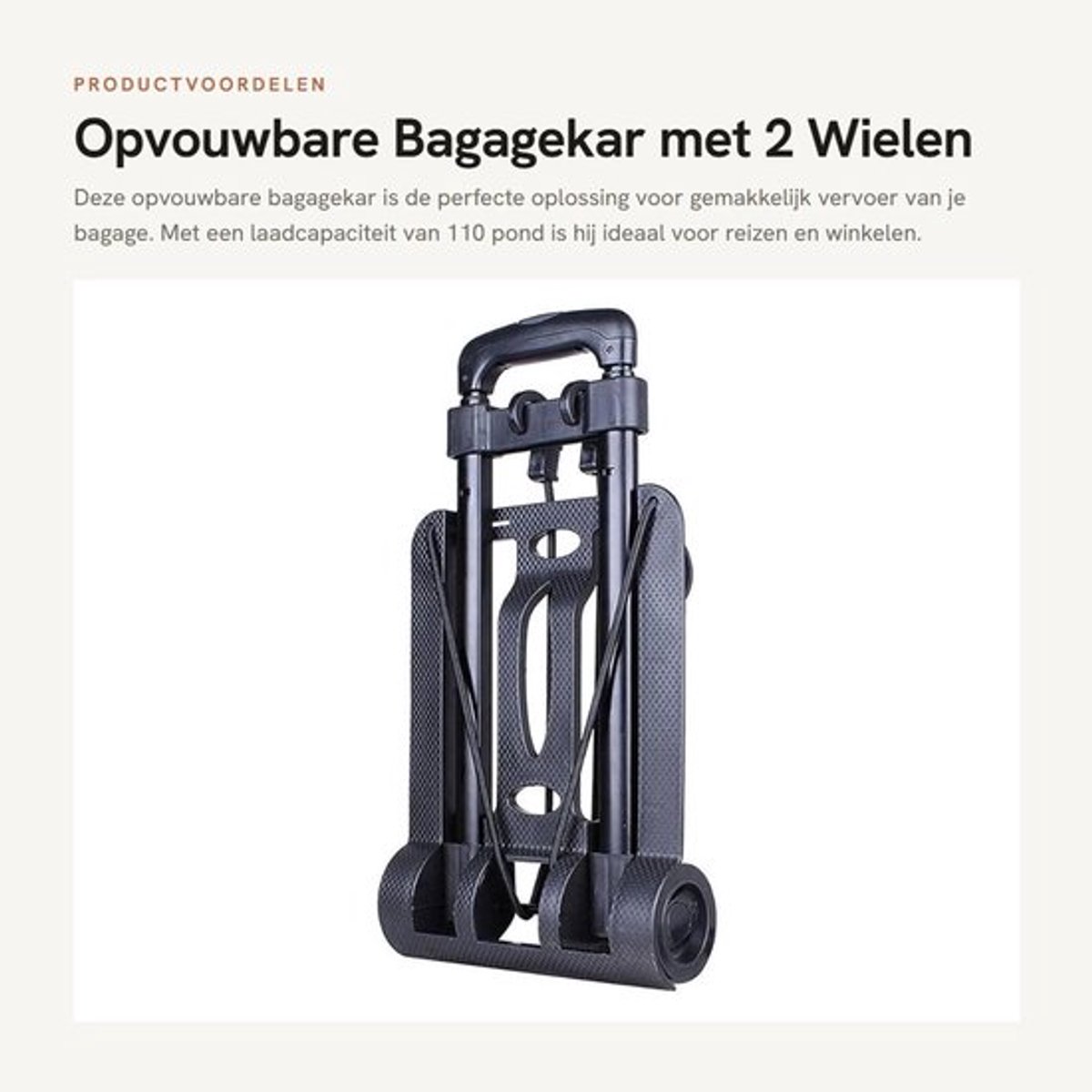 Bagagekar Opvouwbaar - Handtruck voor Reizen/Winkelen - Laadcapaciteit 110 Pond - Compact 44x23cm - Lichtgewicht 1,36 kg - Stabiel Ontwerp