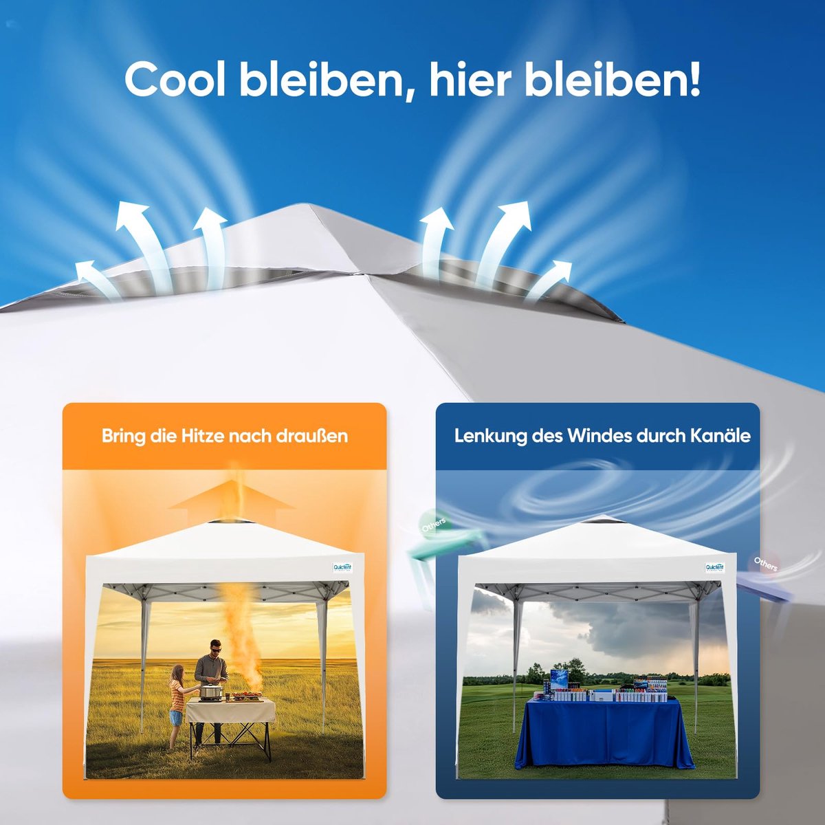 SnelShoppen - Quictent Vouwpaviljoen Waterdicht - Stabiel en Winterbestendig Pop-Up Tuintent met UV-Bescherming 50+ - Feesttent Grijs-Wit voor Tuin en