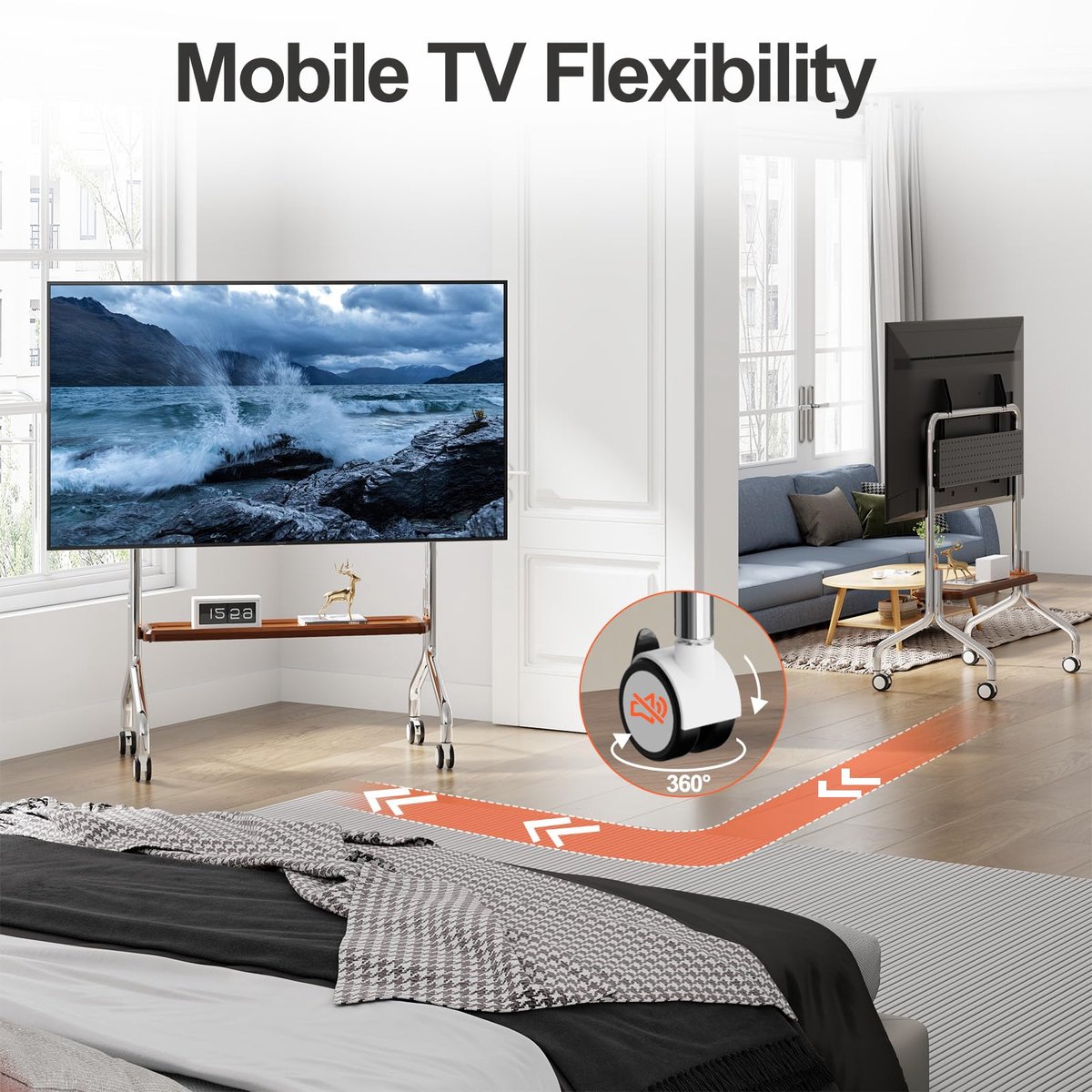 SnelShoppen - Mobiele TV-kar Ezel Rollende TV-standaard voor 32-75 Inch LCD LED OLED, Roestvrij Staal met Wielen, 110 lbs Max VESA 600x400mm, Enkellaa