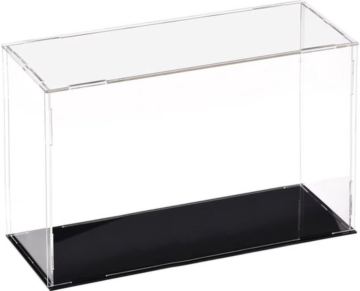 Vitrinekast 30 x 10 x 20 cm - Transparant ontwerp - Zwarte basis - Stofdichte bescherming