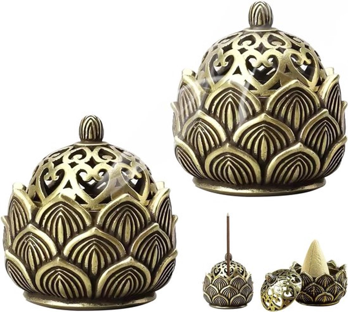 Metalen Lotus Wierookbrander Vintage - Theesalon Café - Brons