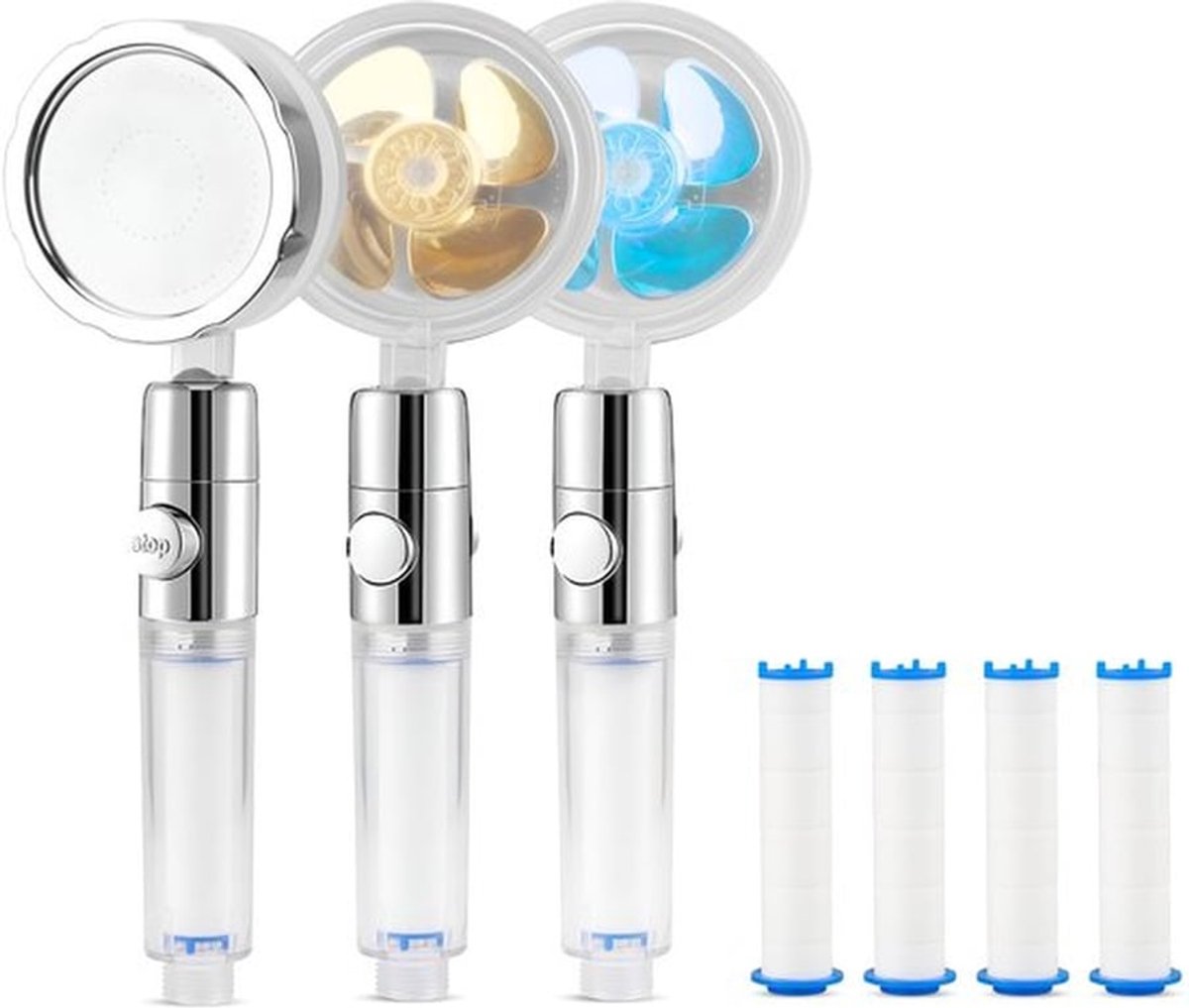 Handdouchekop, 2 stuks, met filter, 4 stuks, douchefilter, 360° draaibare douchekop, verstelbaar filter, douchekop voor badkamer, waterbesparende douchekop