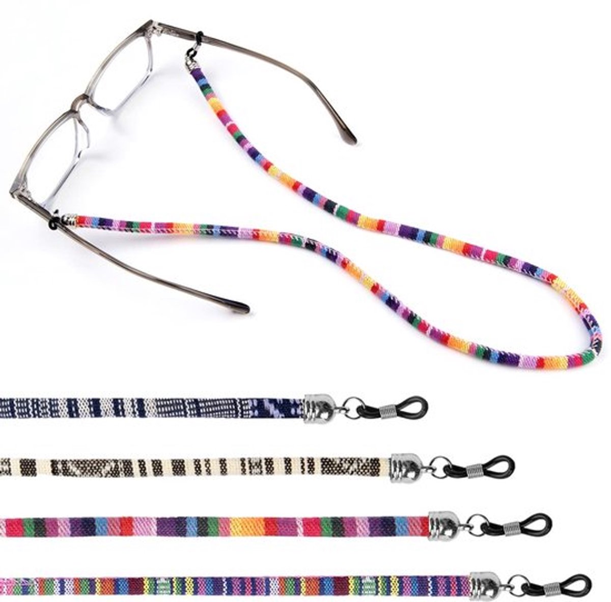 Bril Riem Ketting - Brilkoord - Grof Katoen - Zonnebril Riem Houder - Geschikt voor Mannen en Vrouwen - 4 Stuks