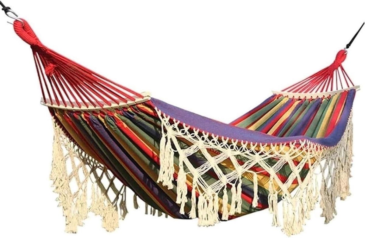 Buiten Hangmat - Canvas Hangmat - Ontspannen Buiten - Met Houten Spreidstok - 200x150 cm - Beige
