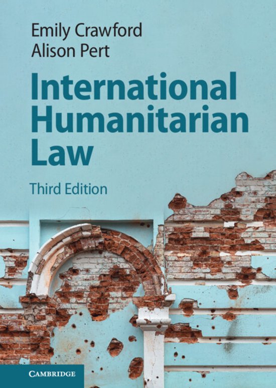 Boek 'International Humanitarian Law', derde editie, met op de achtergrond een verwoeste blauwe muur.