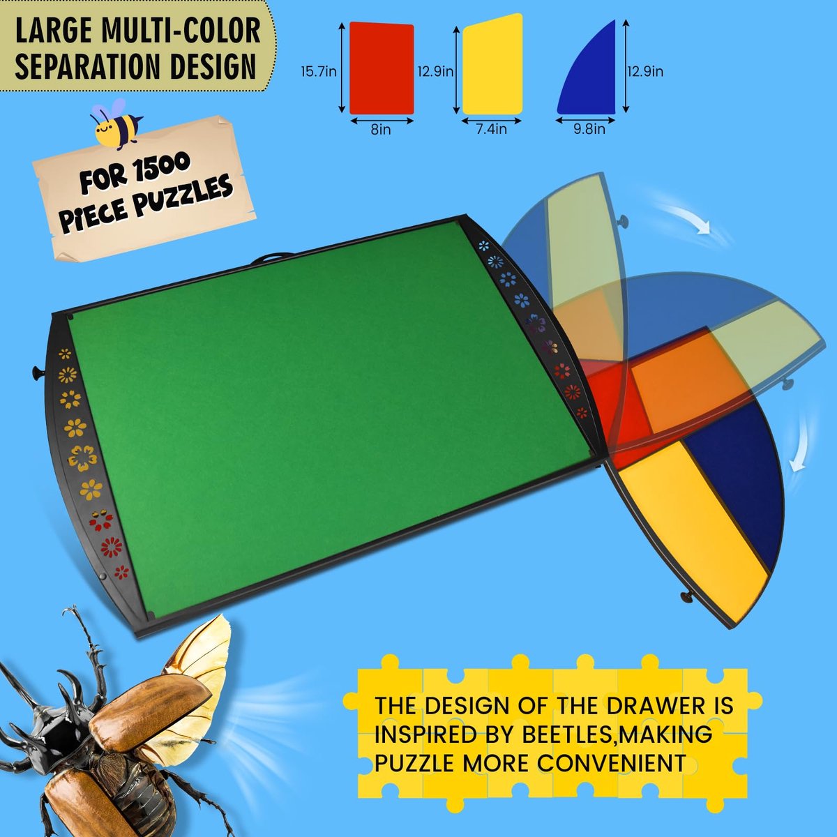SnelShoppen - Puzzeltafel met Wieltjes, Kantelbare Puzzeltafel met 6 Laden, 4-Traps Kantelverstelling & 10-Traps Hoogteverstelling, Geschikt voor Volw