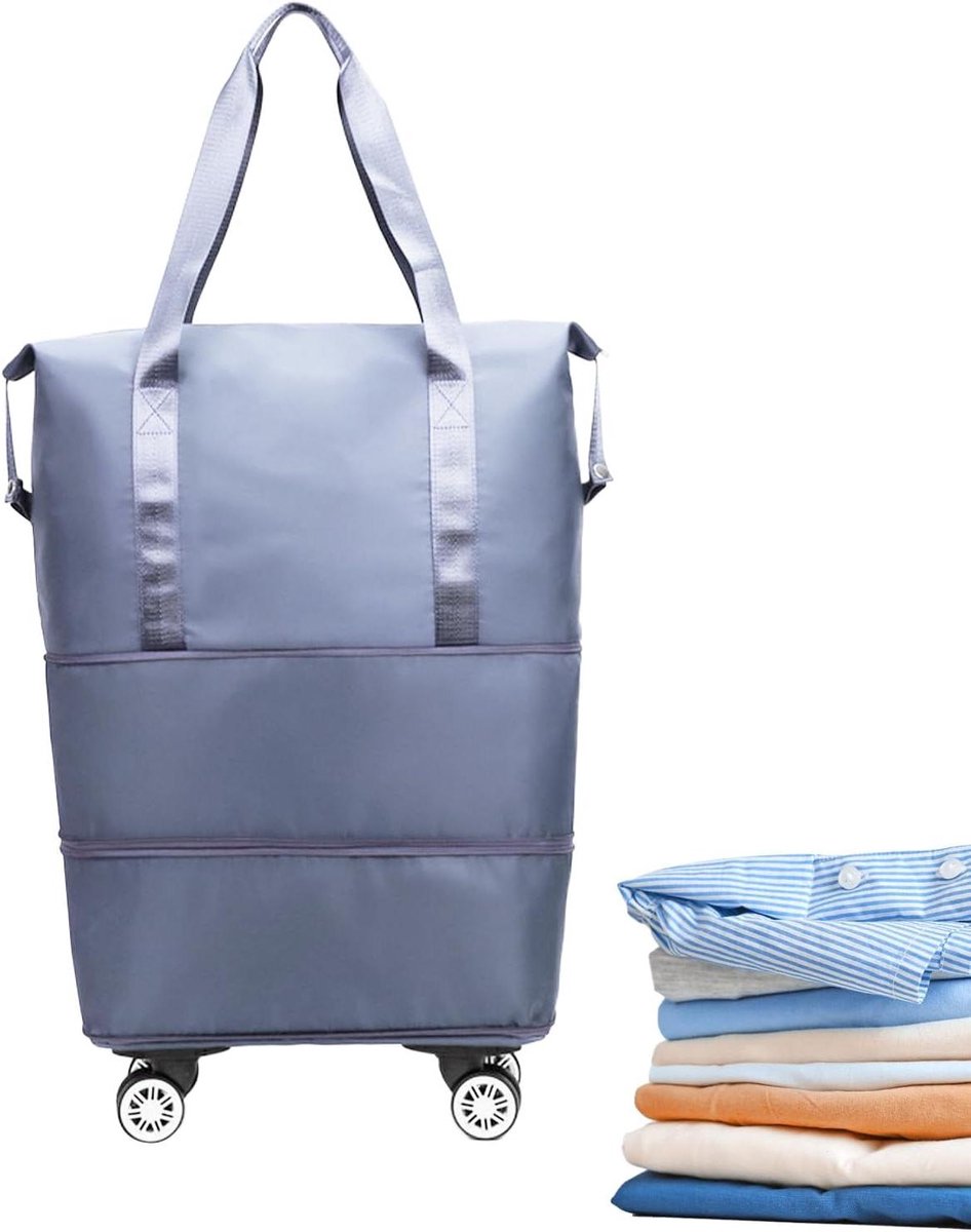 Reistas met wielen - Reisduffel Bagagetrolley - Weekendtrips - Uitbreidbaar en waterdicht - 35x45x2cm - Blauw