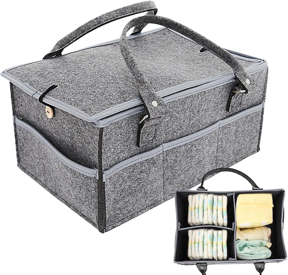 Luier Organizer - Opbergbak Kinderkamer - Baby Benodigdheden Opslag - Meerdere Compartimenten - 38 x 25 x 18 cm - Grijs