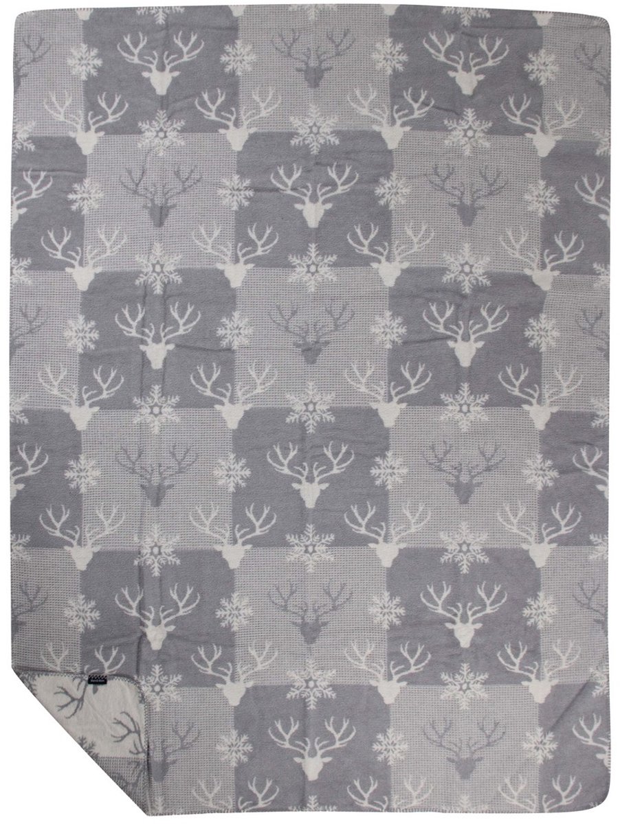 Plaid Wafel hertenpatroon blauw grijs 150x200cm