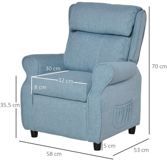 REDOM - Kindersofa - Verstelbare rugleuning en voetensteun - Armleuningen - Stof - Kinderkamer - Hout en kunststof - Blauw - 58 x 53 x 70 cm van redom — afbeelding 5