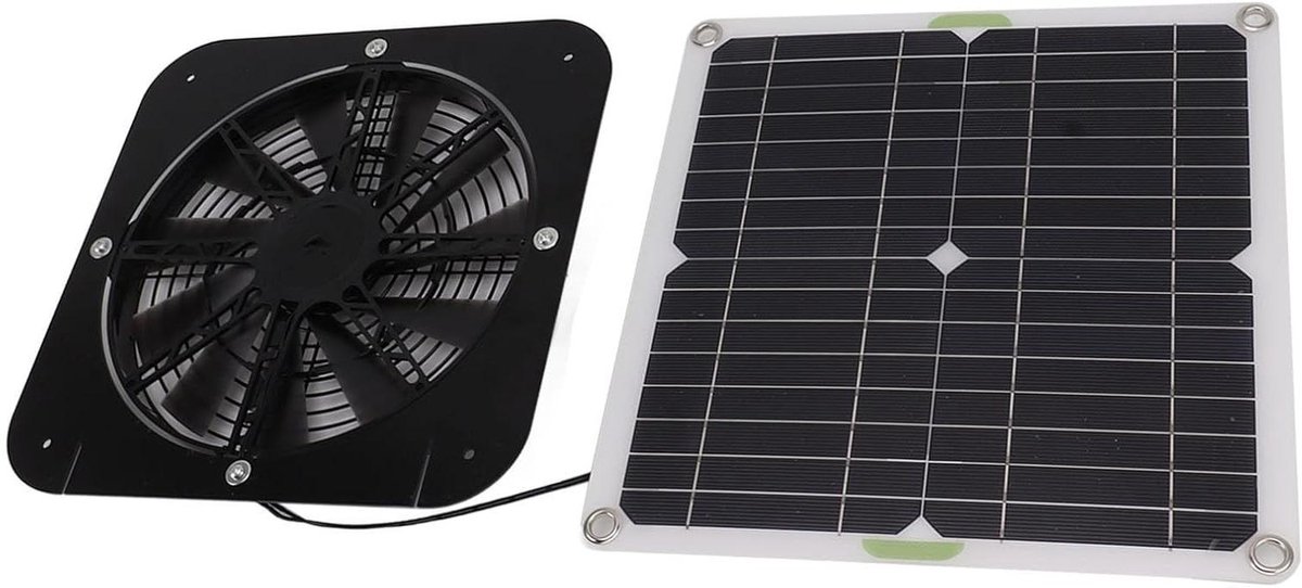Ventilator op Zonne-energie - Zonnepaneel Ventilator Set - Lucht Verversen - Automatische Snelheidsaanpassing - 135 Inch - Zwart