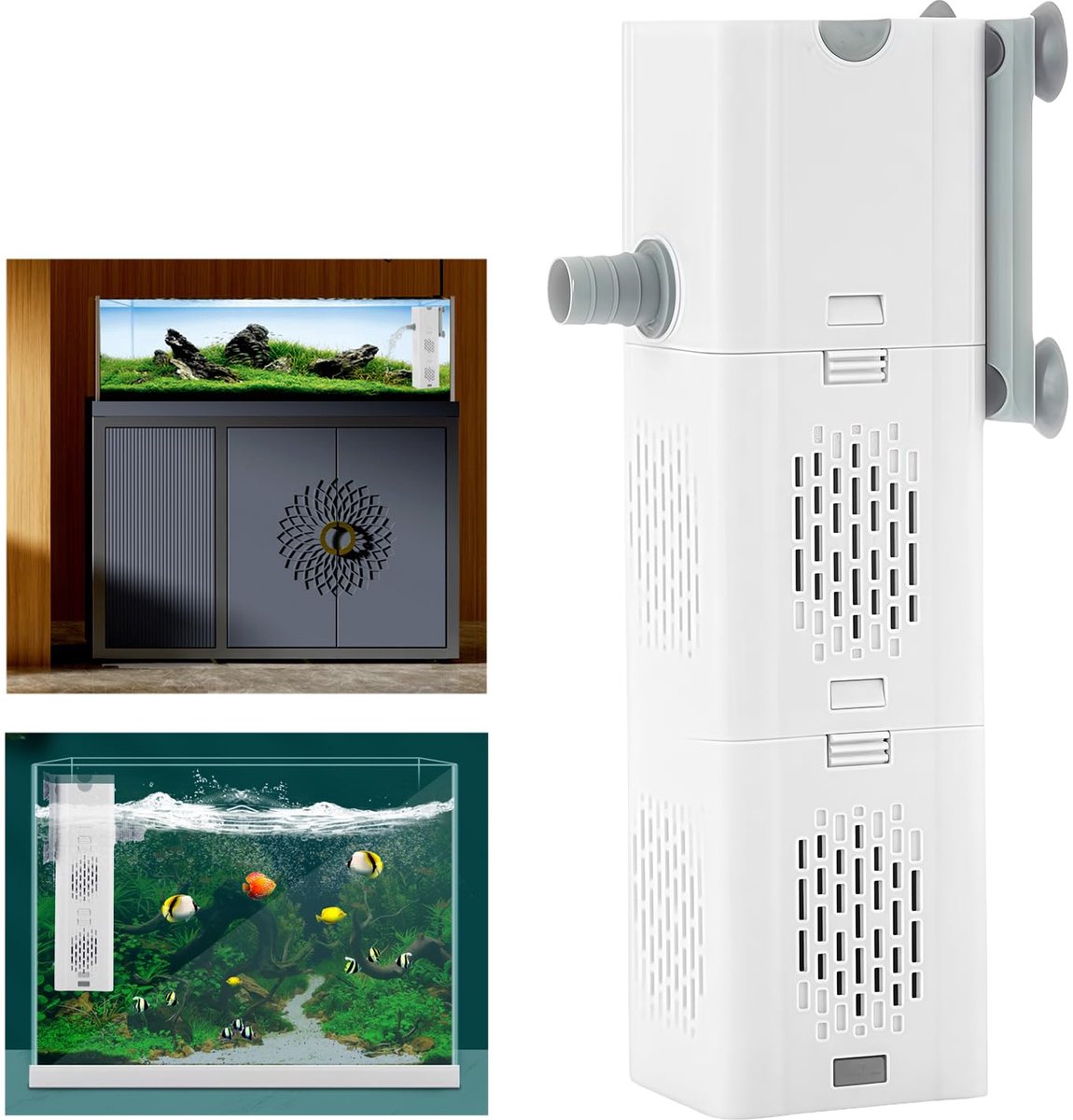 SnelShoppen - Aquariumfilter 6W 500 l/h Binnenfilter voor 35-80L Tank met 2 Wateruitlaten, Stille Filterpomp voor Waterfiltratie en Zuurstofverrijking