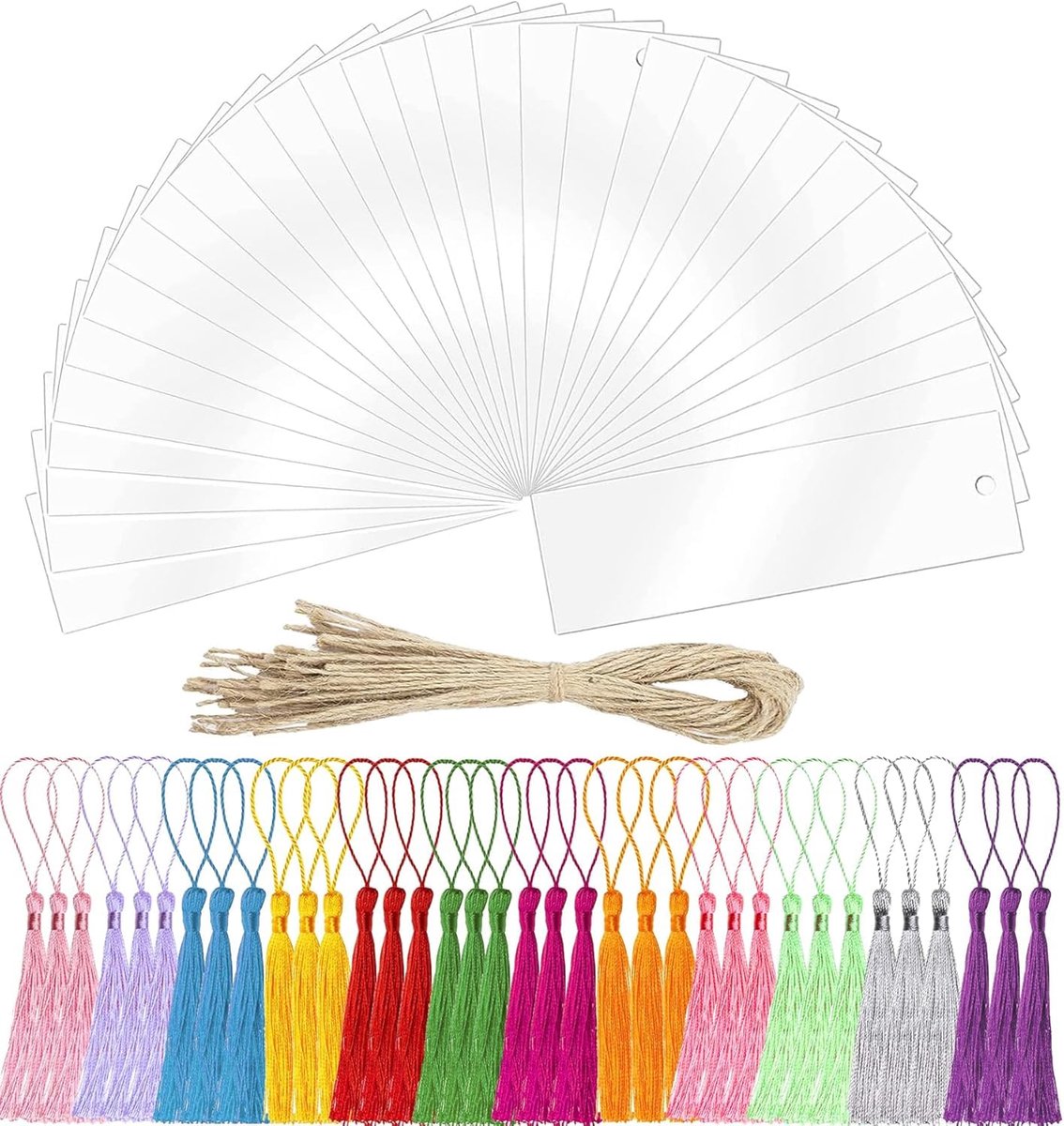 Dailygoods - 30 Stuks Rechthoekige Acryl Boekenleggers met 48 Kleurrijke Kwasten voor DIY Knutselen
