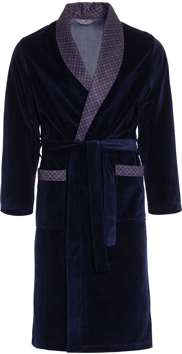 SnelShoppen - Revise RE-101 Klassieke Heren Kamerjas - Fluweel Ochtendjas - Marineblauw - 4XL - Luxe Comfortabele Slippers - Ideaal voor Thuis of Well