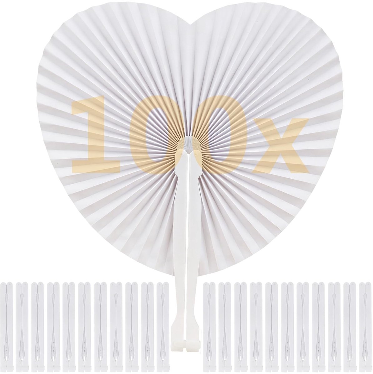 Dailygoods- Handwaaiers Set van 100 - Papieren Vouwwaaiers - Bruiloft Decoratie - Opvouwbaar - Duurzaam - Hartdesign - Lichtgewicht - Feestwaaiers