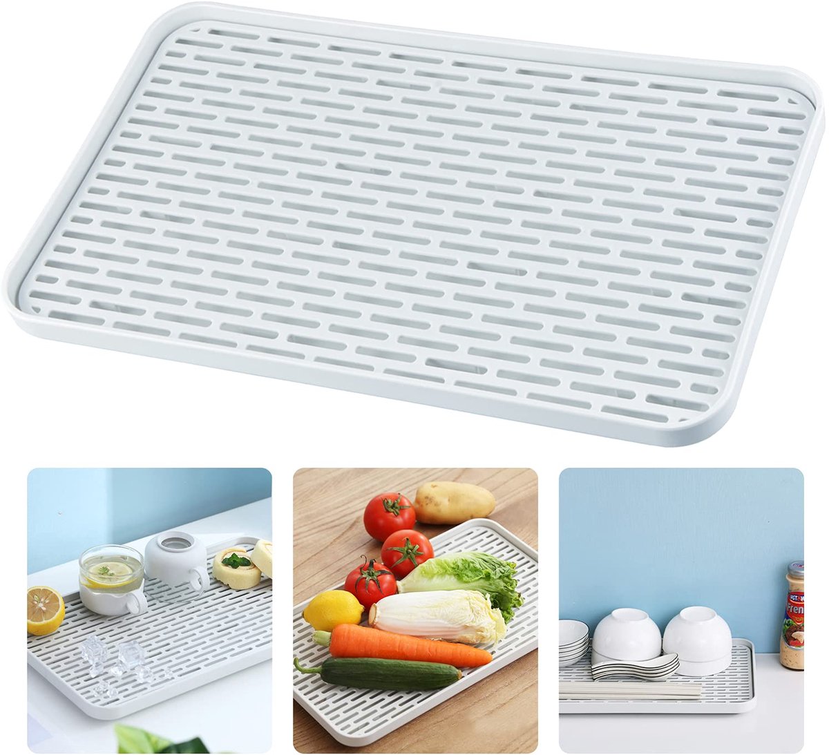 Dailygoods - Afdruiprek met Druppelbak - Wateropvang Onderzetter - 39 x 22.5 cm - Grijs