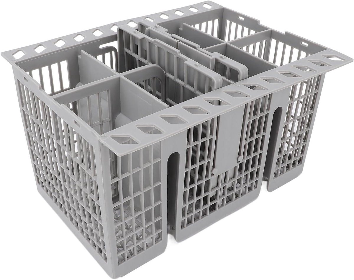Bestekmand Vaatwasser - Bestekhouder Afwasmachine - Vaatwasser Organiseren - 8 Vakken Deksel - 21 x 16 x 12 cm - Grijs