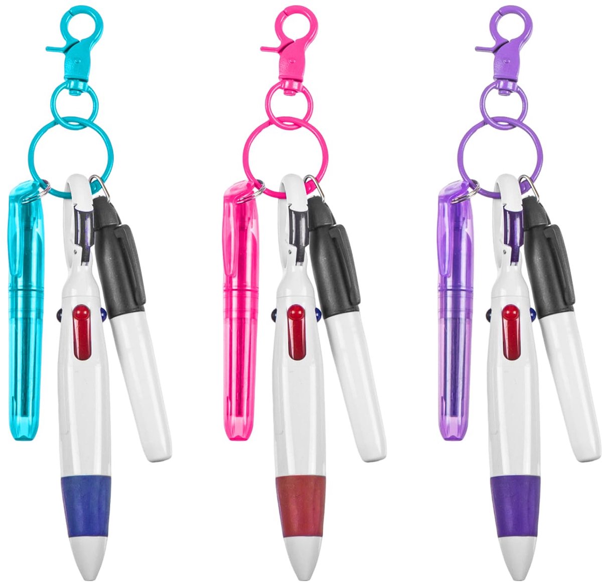 Dailygoods - 3 Veelkleurige Balpennen met Karabijnhaak - Creatieve Accessoires voor Verpleegkundigen