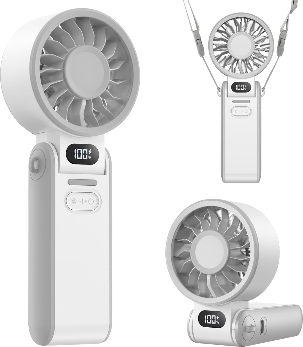 SnelShoppen - Draagbare Handventilator 100 Snelheden - Stil en Krachtig, Kleine USB Oplaadbare Mini Ventilator met LED Display, Opvouwbaar Tafelmodel