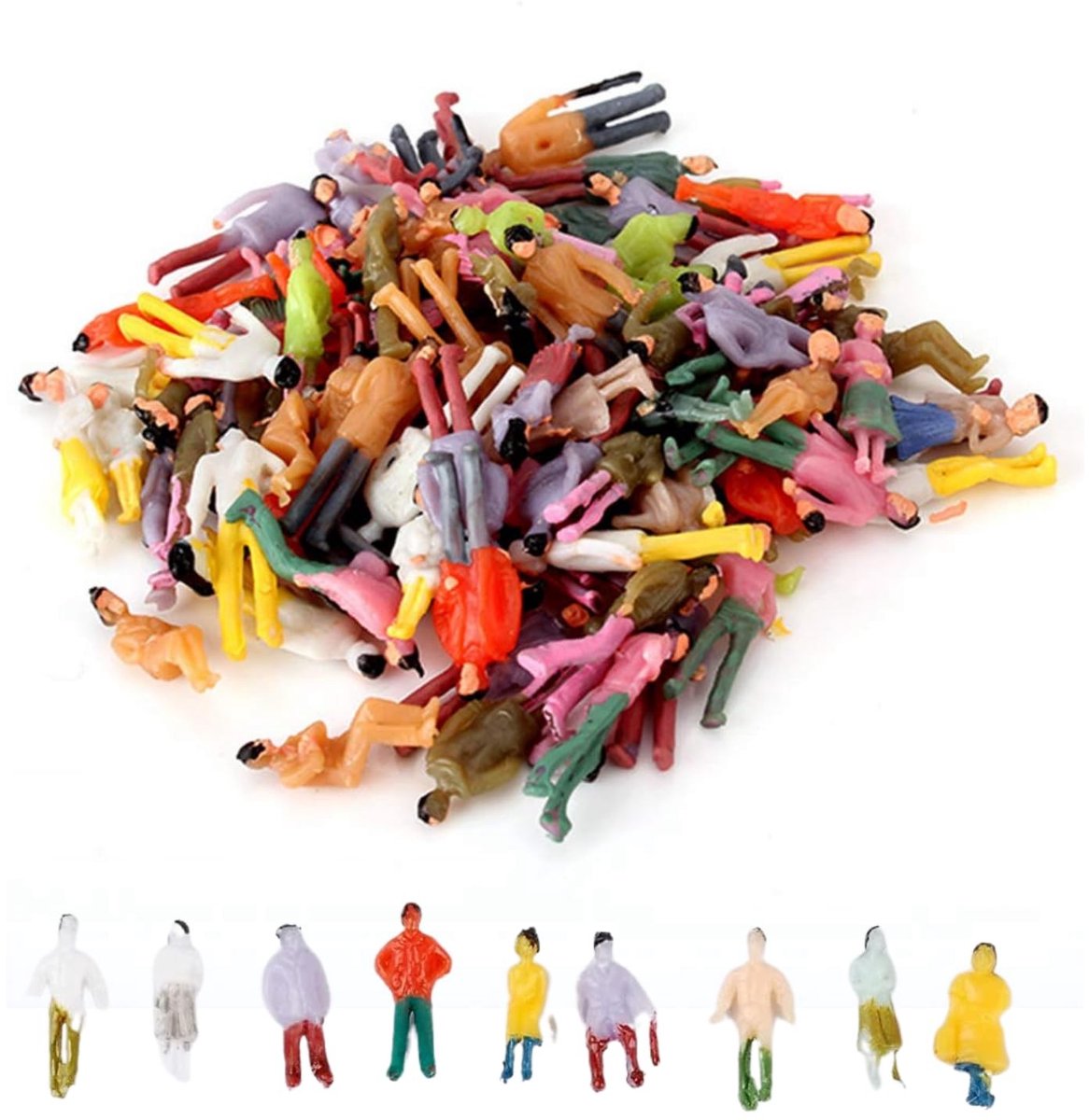 Dailygoods- Modelfiguren 100 stuks - Miniatuur Figuren - Beschilderde Mensen - Spoor H0 - Schaal 1:100 - ABS Plastic - Miniatuurfiguren