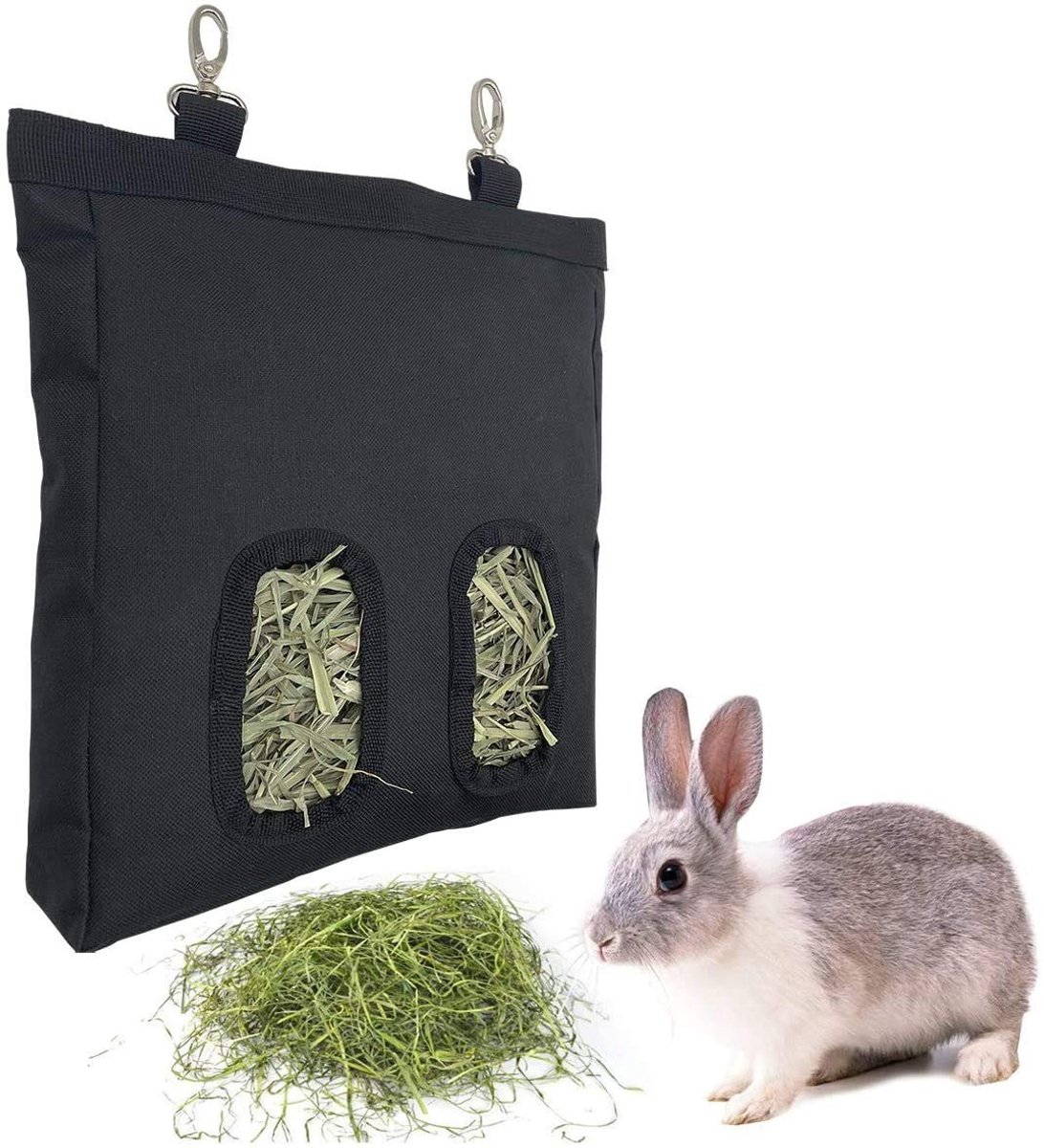Dailygoods - Hay Feeder Bag - Hooivoederopslag - Hangende feeder voor huisdieren - Zwart - Geschikt voor konijnen en cavia's - Ideaal voor binnen en b...