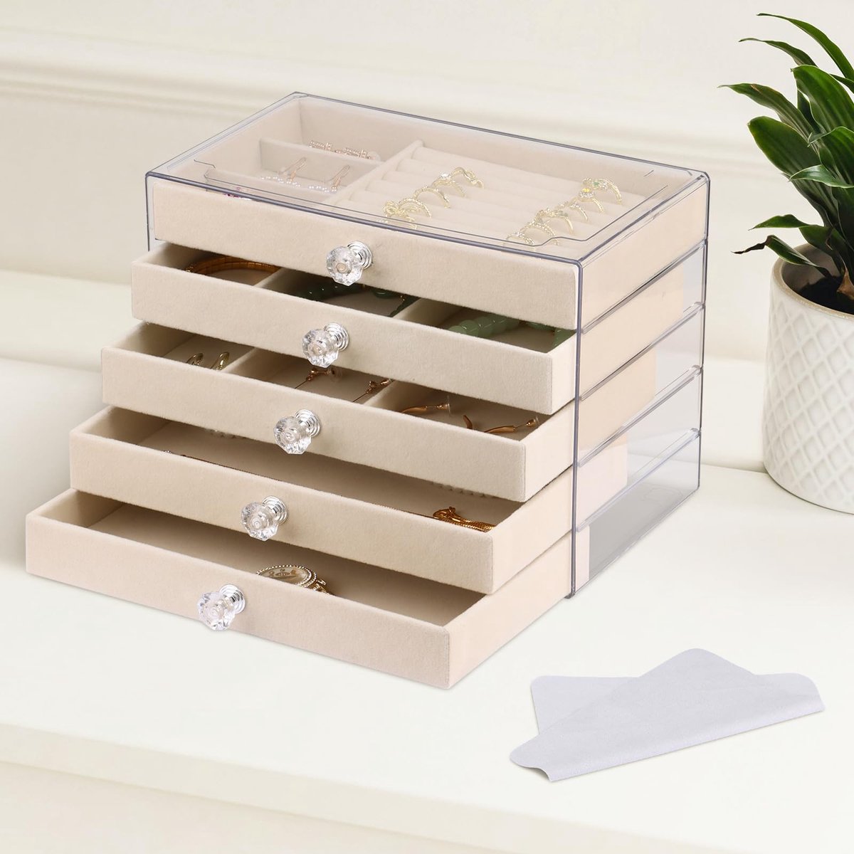 SnelShoppen - Vandicka Sieradendoosje met 5 Niveaus - Grote Sieradendoos voor Meisjes - Organiseer Sieraden, Oorbellen, Armbanden, Kralen - Roze, Hout