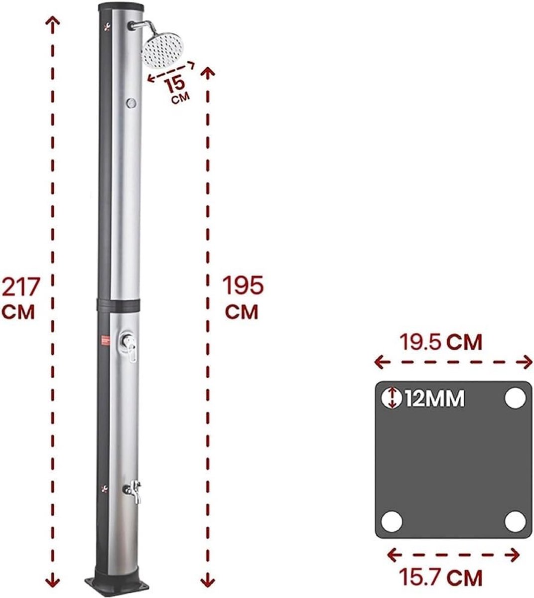 Buitendouche Zonne-energie - Tuindouche Warm Water - Afspoelen Na Zwemmen - Vrijstaand Ontwerp - 38 Liter Tank - Zwart thumbnail 6