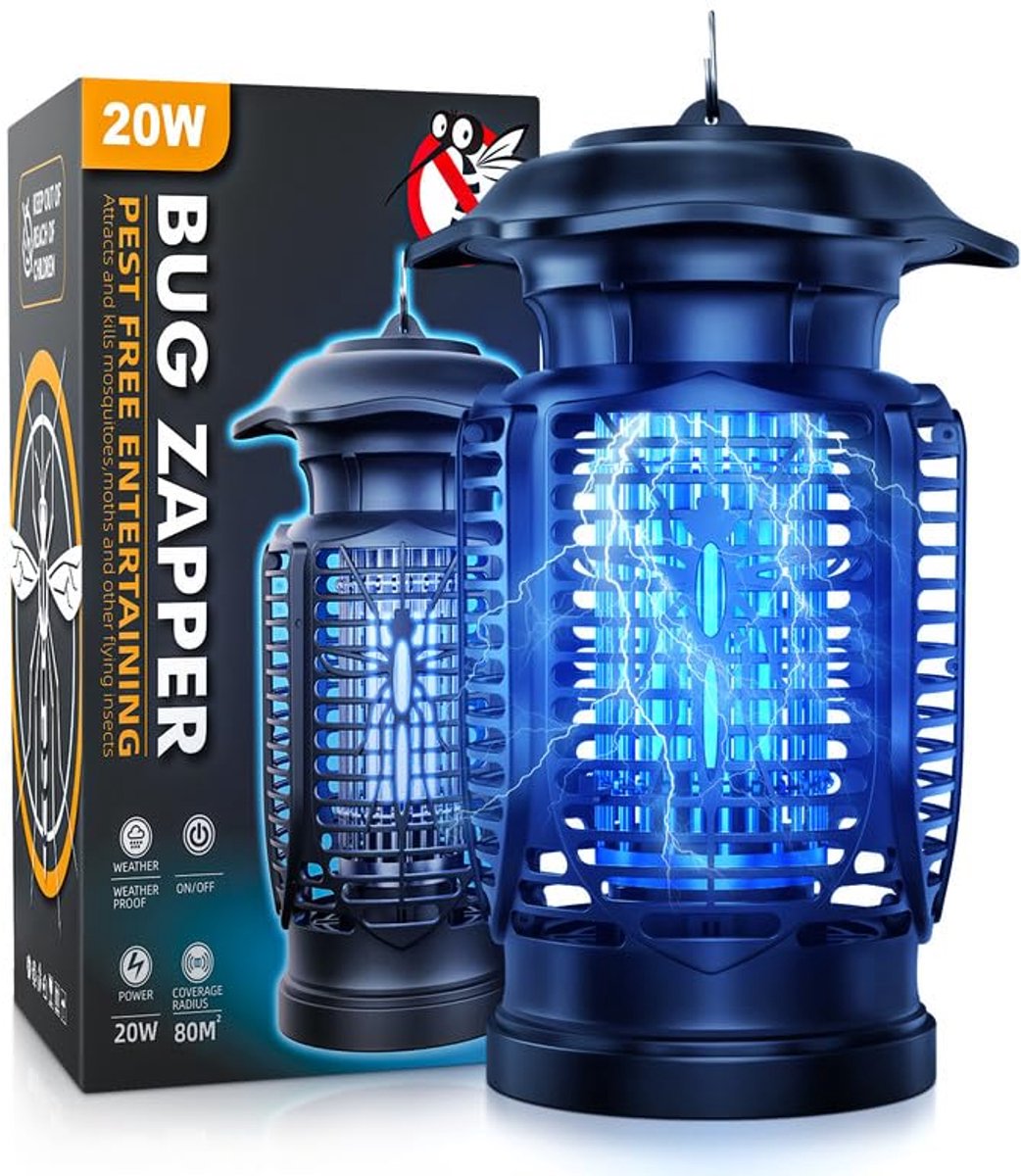 SnelShoppen - Elektrische Insectenverdelger 20W, Muggenlamp 4200V, Anti Muggen Lamp voor Buiten en Binnen, IPX4 Waterdicht, Vliegenval, Insectenbestri