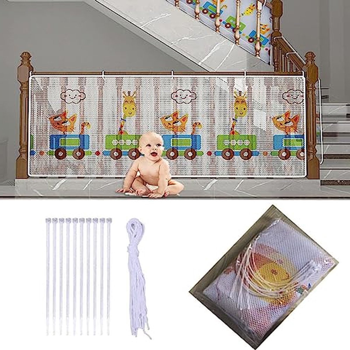 Trapbeschermingsnet - Veiligheidsnet Baby - Kinderen Beveiligen - Verdikt Polyester - 300 x 78 cm - Kleurrijk