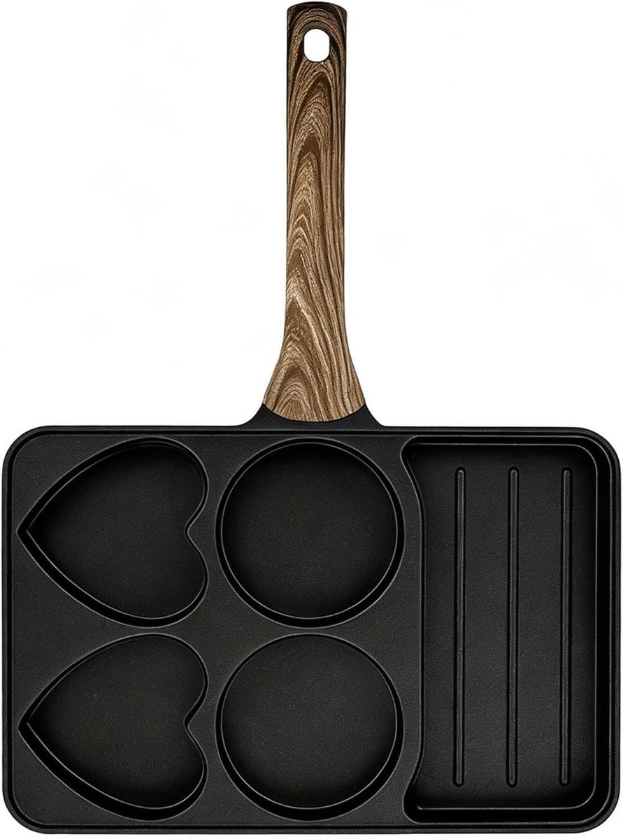 Eierpan met 5 kamers - Ontbijtpan Koekenpan - Ontbijt Bakken - Antiaanbaklaag - 35.5 cm - Zwart