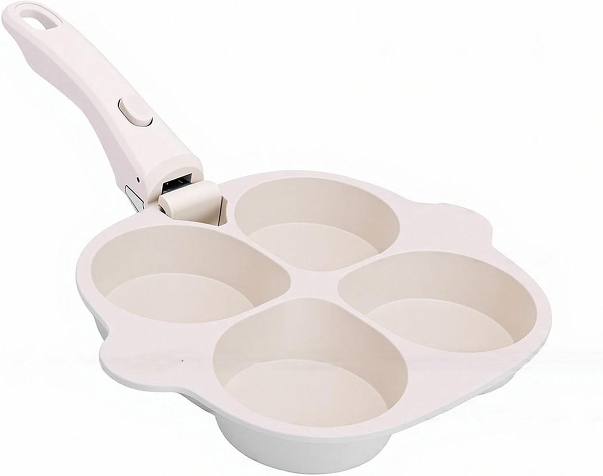 Eierpan met 4 holtes - Ontbijtkoekepan Pannenkoekenpan - Ontbijt Bereiden - Afneembare Handgreep - 4 Kopjes - Grijs