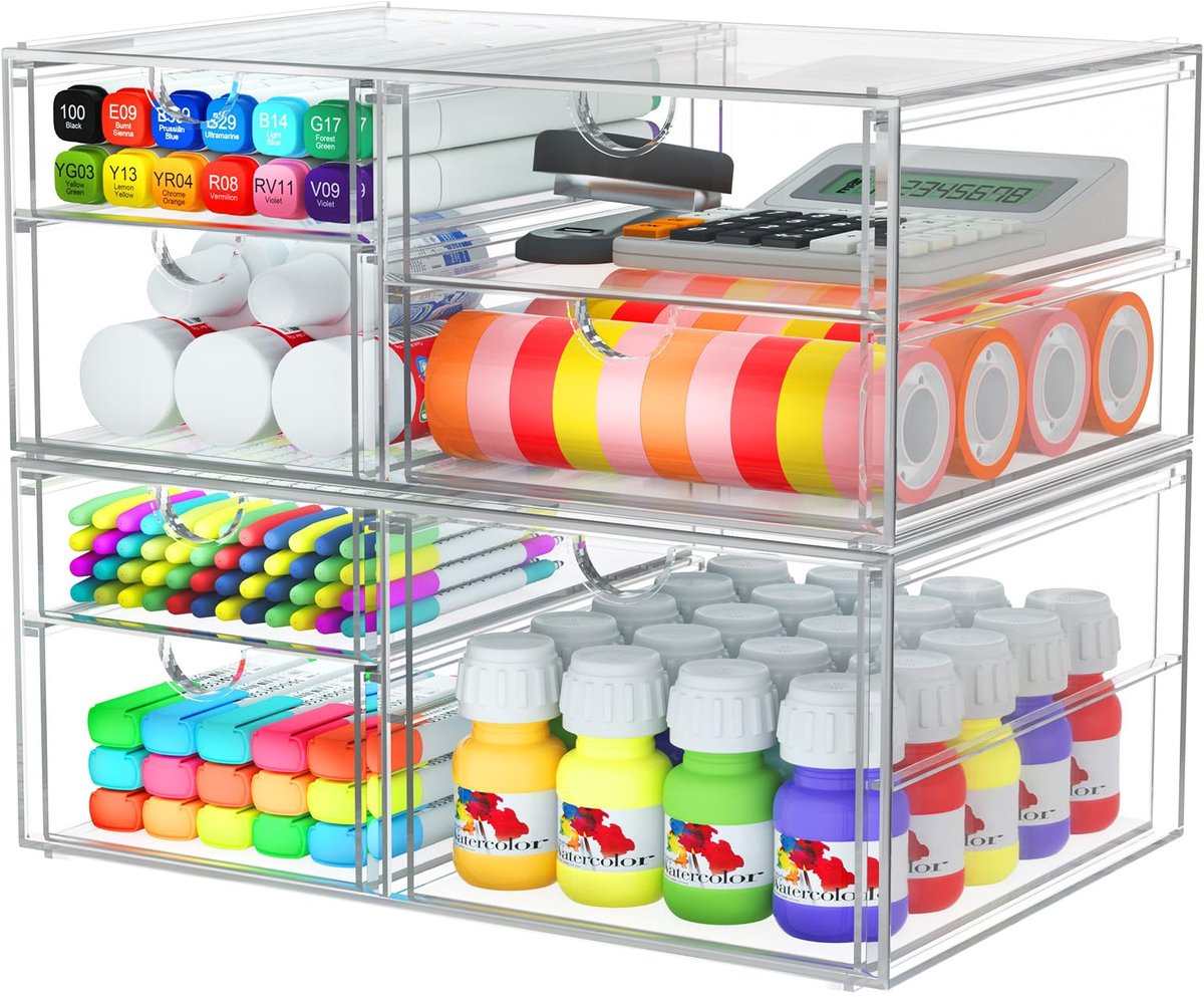 SnelShoppen - Make-up Organizer met 7 Laden - 2 Stuks Bureauorganisatoren voor Kantoor, Transparante Opberglades voor Make-Up, Sieraden, Pennen, Stofd