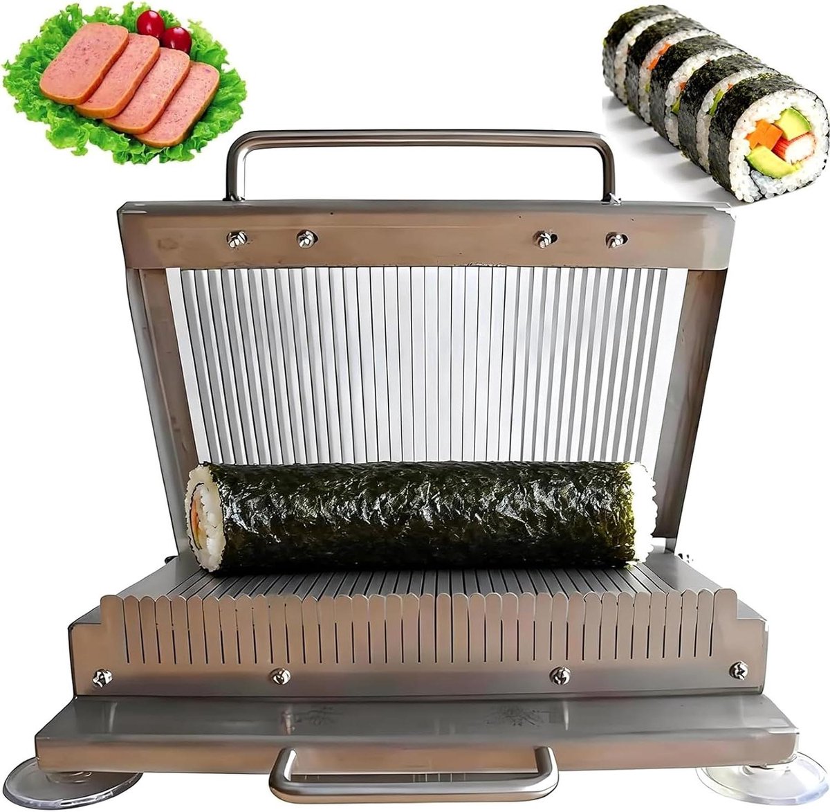 Sushi Rolsnijder - Groente Snijmachine - Uniforme Rolletjes Maken - Roestvrijstalen Dubbele Mesranden - 25 x 20 cm Snijgebied - Zilver