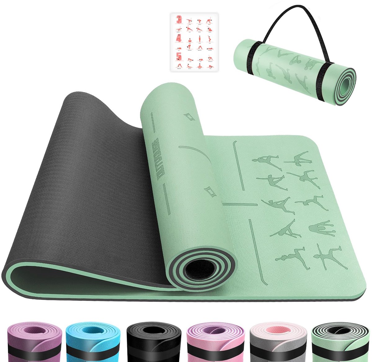 SnelShoppen - OUTDOUSE Yogamat TPE 6 mm dik, Huidvriendelijke Antislip Gymnastiekmat voor Pilates, Meditatie en Stretching, Draagriem en Tas Inclusief