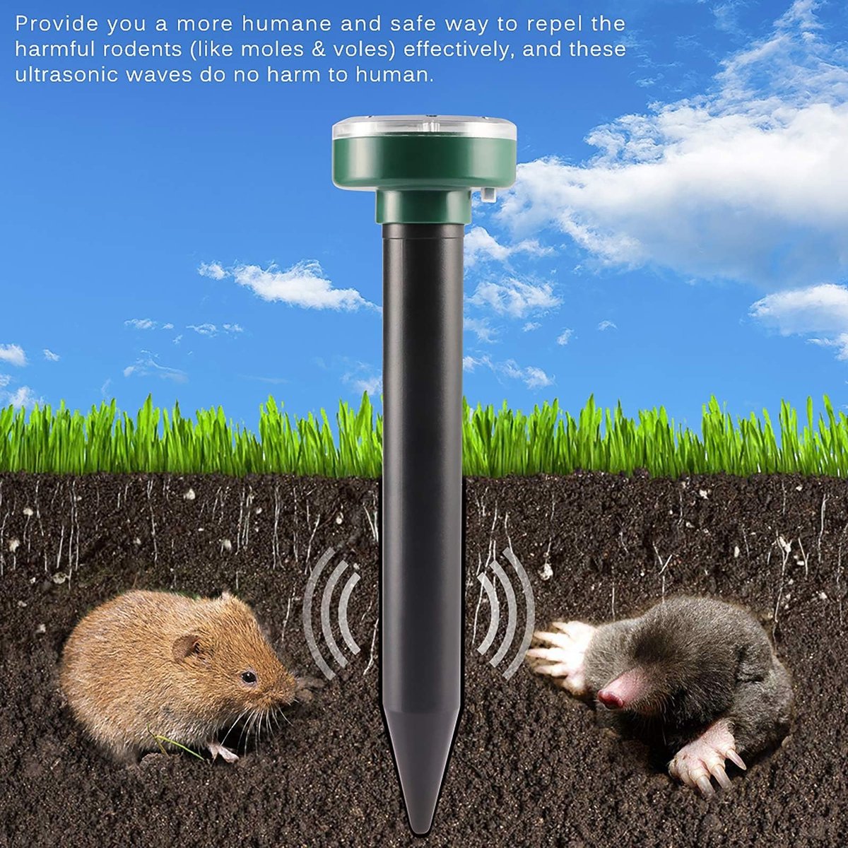 SnelShoppen - Ultrasone Mol Afweermiddel - 4 Stuks Zonne-energie Mol Repeller - Waterdichte Dierenbeschermer voor Tuin en Gazon