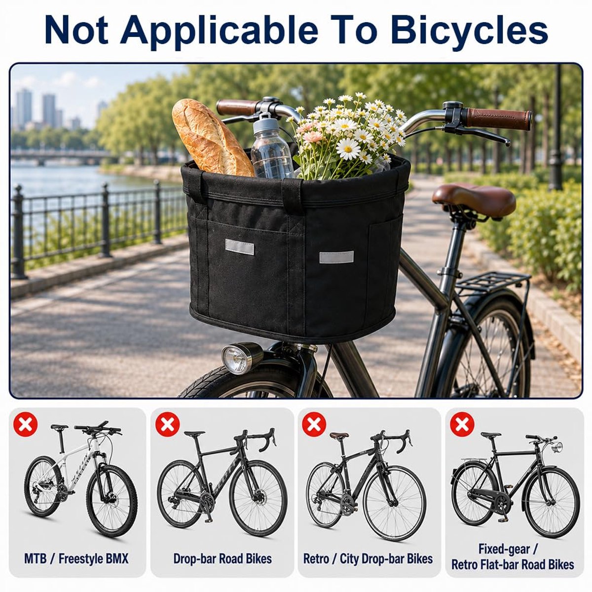 SnelShoppen - Opvouwbare Voorste Fietsmand voor Honden - Verwijderbare Fietsmand - Oxford-stof 600D - Aluminium Frame - Zwart - Ideaal voor Boodschapp