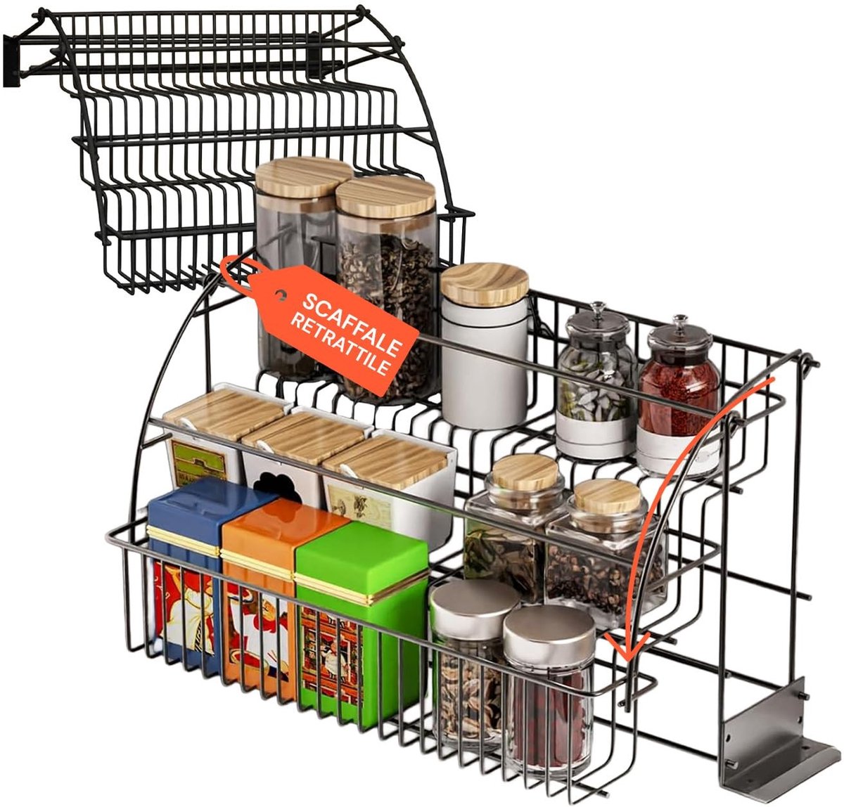 Dailygoods - Keuken Organizer met 3 Niveaus - Zwart Metaal, Vouwbaar en Ruimtebesparend