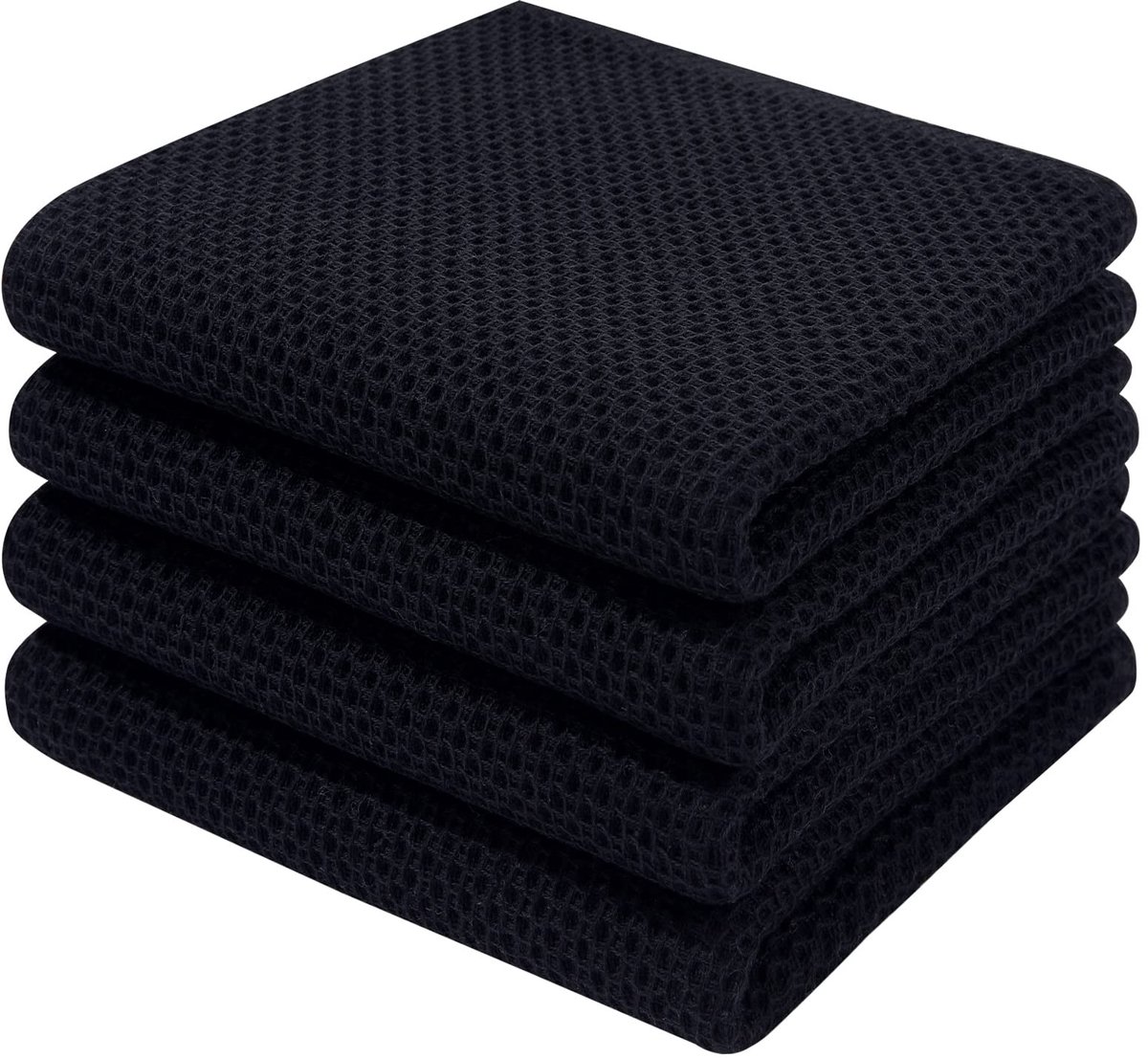 Dailygoods - 100% Katoenen Waffle Keuken Theedoeken - Ultra Zacht en Absorberend, 4-Pack, Zwart