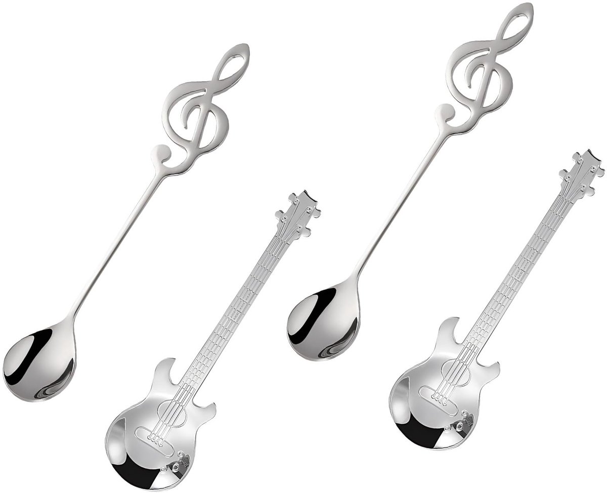 Dailygoods - 4 Stuks Koffielepels Gitaar Roestvrij Staal - Muziek Dessertlepels