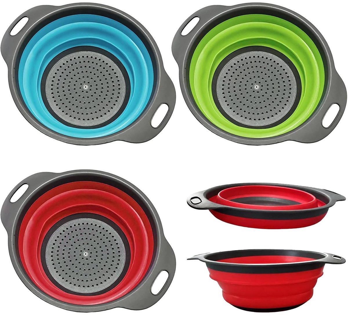 Dailygoods - Set van 3 Vouwbare Keukenstrainers in Frisse Kleuren