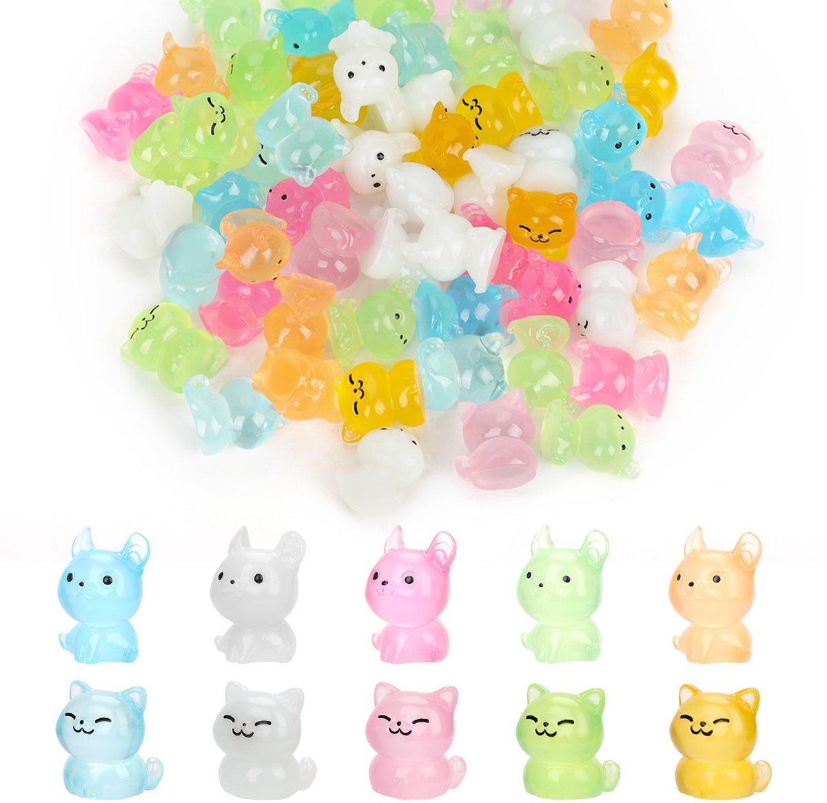 Dailygoods - 60 Stuks Luminous Miniatuur Katfiguren - Glow in The Dark Resin Beelden