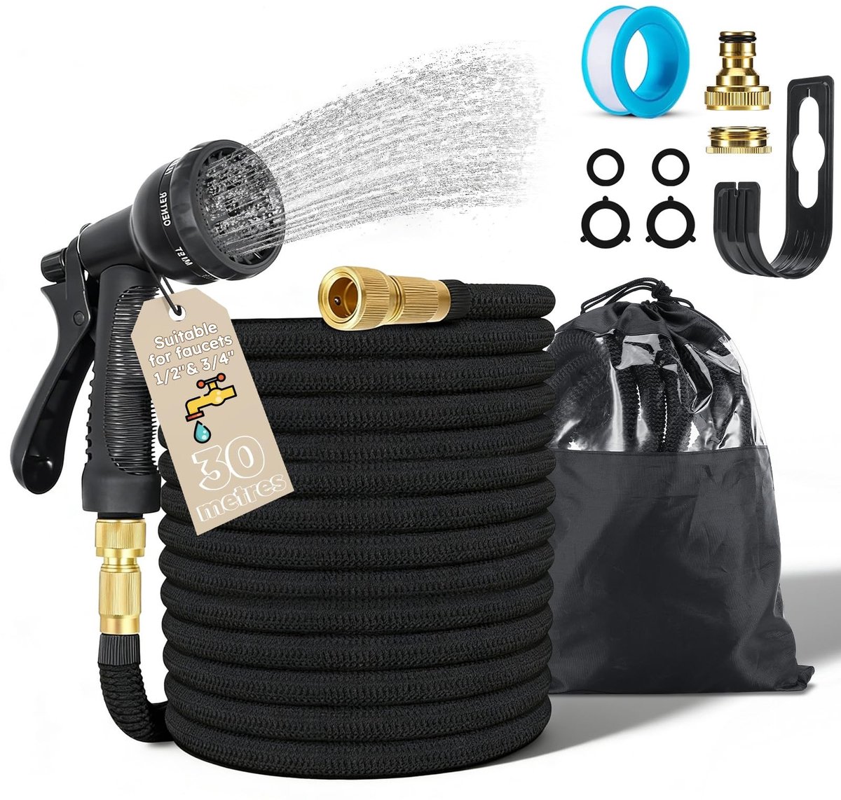 Dailygoods - Flexibele Tuinslang 30 Meter met 8 Functies en Messing Aansluitingen