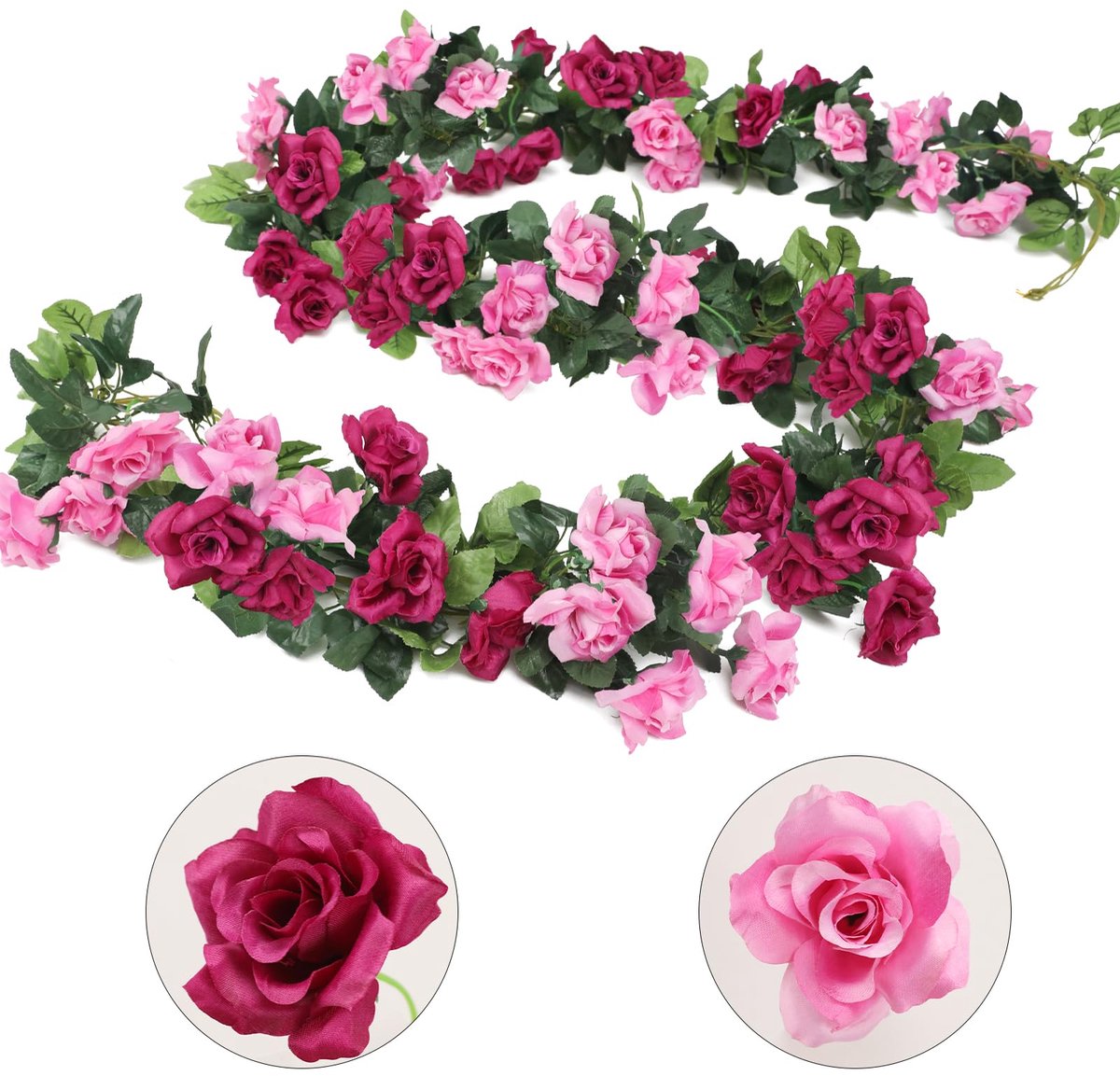 Dailygoods - 3 Stuks Kunstmatige Rozen Wijnstok - Decoratieve Klimop Plant
