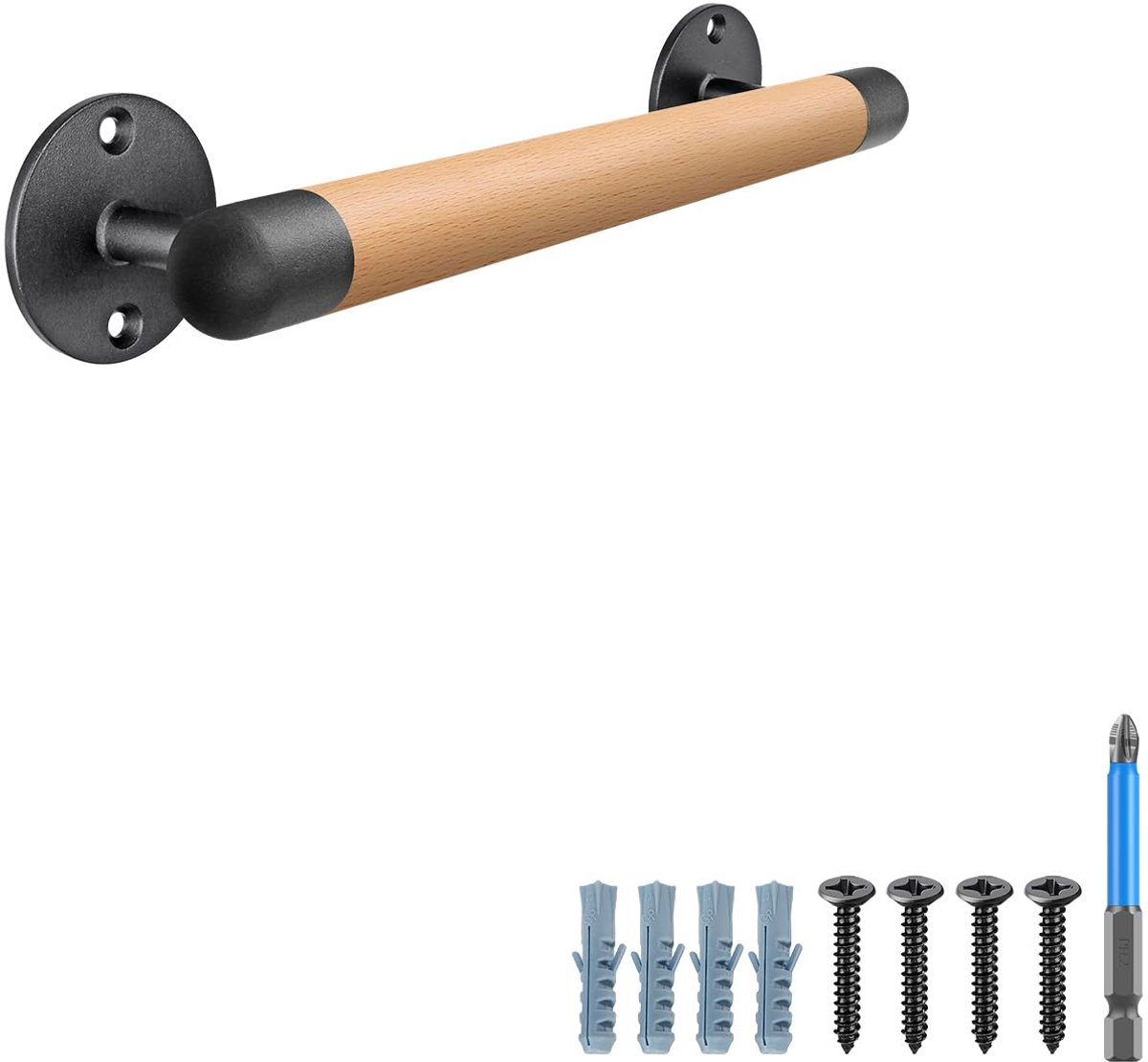 Dailygoods - Houten Trapleuning met Metalen Beugels - Stevige Leuning voor Ouderen