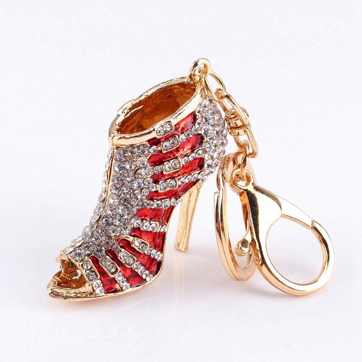Dailygoods - Sleutelhanger met Crystal Schoen - Hoog Hiel Rhinestone Sleutelhanger voor Handtas - Rood