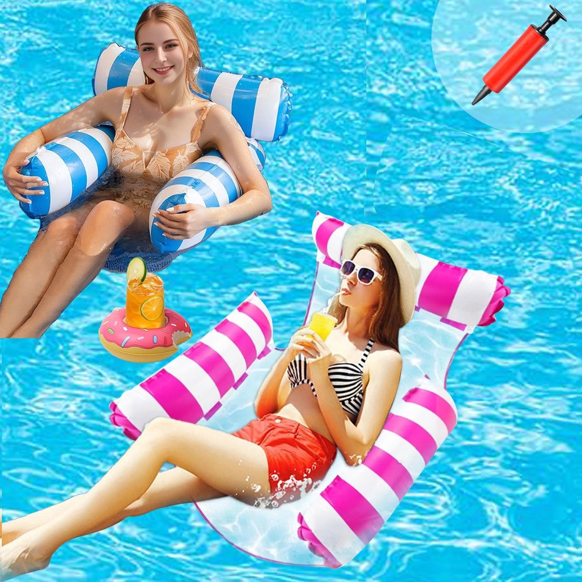 Dailygoods - 2 Stuks Luchtbed Zwembad Inflatable Water Hammock - 4-in-1 Water Speelgoed met Luchtpomp voor de Zomer