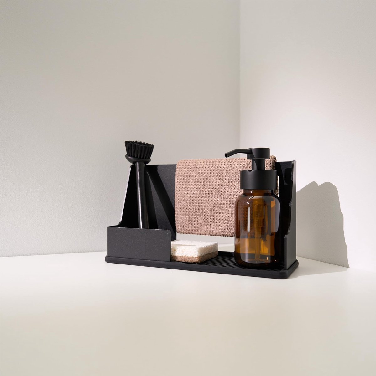Dailygoods - Spoelbakorganizer voor keuken - Siliconen bodem, zwarte sponshouder